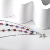 Star with White Oil Drops Star Pendant Black Bead Chain + Mixed Color Butterfly Shaped Double Chain 48+38+5cm