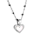 Heart shaped white oil drop pendant + black bead necklace 48+5cm