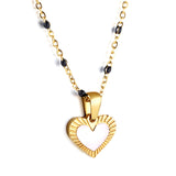 Heart shaped white oil drop pendant + black bead necklace 48+5cm