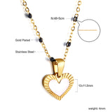 Heart shaped white oil drop pendant + black bead necklace 48+5cm