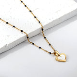 Heart shaped white oil drop pendant + black bead necklace 48+5cm