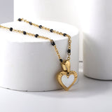 Heart shaped white oil drop pendant + black bead necklace 48+5cm