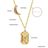 Moon with white diamonds + rectangular pendant necklace with holes and blue diamonds 44+5cm