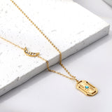 Moon with white diamonds + rectangular pendant necklace with holes and blue diamonds 44+5cm