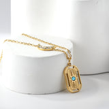 Moon with white diamonds + rectangular pendant necklace with holes and blue diamonds 44+5cm