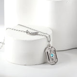 Moon with white diamonds + rectangular pendant necklace with holes and blue diamonds 44+5cm