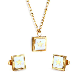 Square White Shells with Star Set Steel/Gold