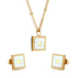 Square White Shells with Star Set Steel/Gold