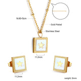 Square White Shells with Star Set Steel/Gold