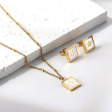 Square White Shells with Star Set Steel/Gold