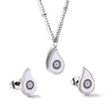 Teardrop White Shell Set with Mixed Color Eyes Steel / Gold