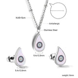 Teardrop White Shell Set with Mixed Color Eyes Steel / Gold