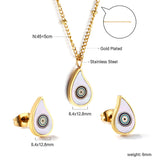 Teardrop White Shell Set with Mixed Color Eyes Steel / Gold