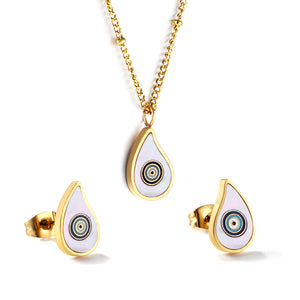 Teardrop White Shell Set with Mixed Color Eyes Steel / Gold