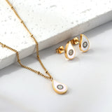 Teardrop White Shell Set with Mixed Color Eyes Steel / Gold