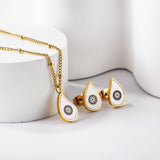 Teardrop White Shell Set with Mixed Color Eyes Steel / Gold