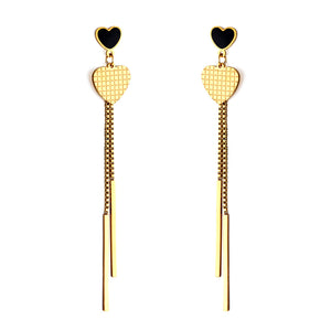 Pendientes gota de aceite negra corazón + corazón + dos barras rectangulares en oro de 18k