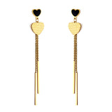 Boucles d'oreilles goutte d'huile noire coeur + coeur + deux barrettes rectangulaires en or 18 carats