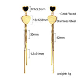 Black oil drop heart + heart + two rectangular bar earrings in 18k gold