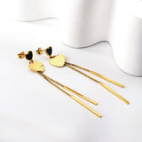 Black oil drop heart + heart + two rectangular bar earrings in 18k gold