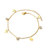 4 Cactus + 3 Round Diamonds Accessories Charm Bracelet 18+3cm Golden