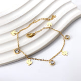 4 Cactus + 3 Round Diamonds Accessories Charm Bracelet 18+3cm Golden