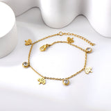 4 Tree + 3 Round Diamonds Accessories Charm Bracelet 18+3cm Gold