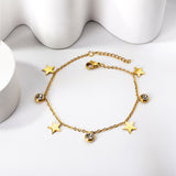 4 Stars + 3 Round Diamonds Accessories Charm Bracelet 18+3cm Golden