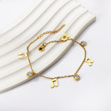 4 Musical Symbols + 3 Round Diamonds Charms Bracelet 18+3cm Golden