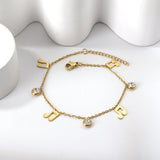 4 Musical Symbols + 3 Round Diamonds Charms Bracelet 18+3cm Golden