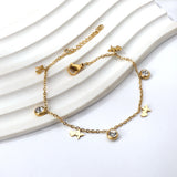 4 EKG + 3 Round Diamonds Accessories Charm Bracelet 18+3cm Gold