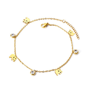 Spring 4 elephants + 3 round diamond accessories charm anklet 24+3cm