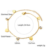 Spring 4 hearts + 3 round diamonds accessories charm anklet 24+3cm