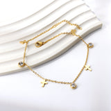 Spring 4 crosses + 3 round diamond accessories charm anklet 24+3cm