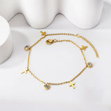 4 Crosses + 3 Round Diamonds Accessories Charm Bracelet 18+3cm Gold