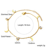 4 Moon + 3 Round Diamonds Accessories Charms Bracelet 18+3cm Golden