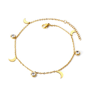 Spring 4 moons + 3 round diamonds accessories charm anklet 24+3cm