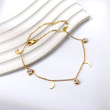 4 Moon + 3 Round Diamonds Accessories Charms Bracelet 18+3cm Golden