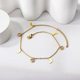 4 Moon + 3 Round Diamonds Accessories Charms Bracelet 18+3cm Golden