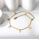 3 keys + 2 lock shapes + 2 round diamond accessory charm bracelet 18+3cm gold color