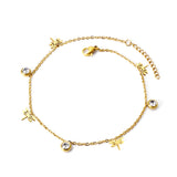 4 Dragonflies + 3 Round Diamonds Accessories Charm Bracelet 18+3cm Gold