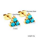 Triangle with three blue beads earrings 18k Gold