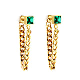 Boucles d'oreilles carrées en diamant vert avec chaîne assortie en or 18 carats