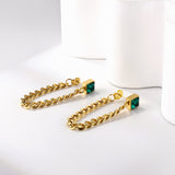 Square green diamond stud earrings with matching chain 18k gold