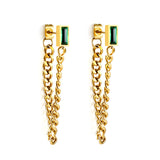 Rectangular green diamond earrings with matching chain 18K gold