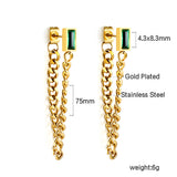 Rectangular green diamond earrings with matching chain 18K gold