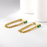 Rectangular green diamond earrings with matching chain 18K gold