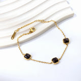 White & Black & Green Triple Square Cat's Eye Accessory Bracelet 18+5cm Gold Color