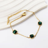 White & Black & Green Triple Square Cat's Eye Accessory Bracelet 18+5cm Gold Color