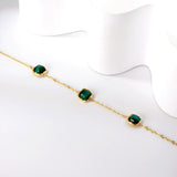 White & Black & Green Triple Square Cat's Eye Accessory Bracelet 18+5cm Gold Color